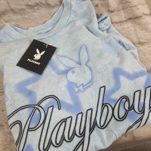 Playboy Bunny Logo Womens Small T-Shirt Airbrush 90s Retro Blue New With Tags